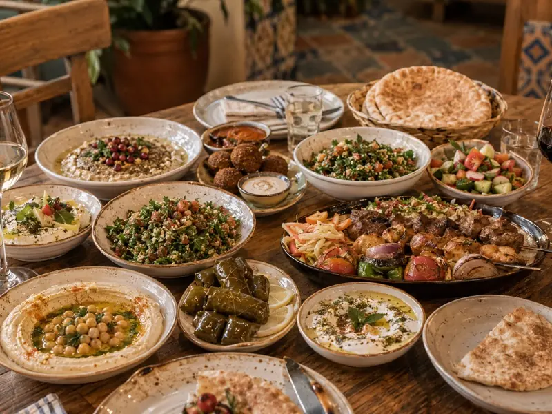 Family-style mezze spread